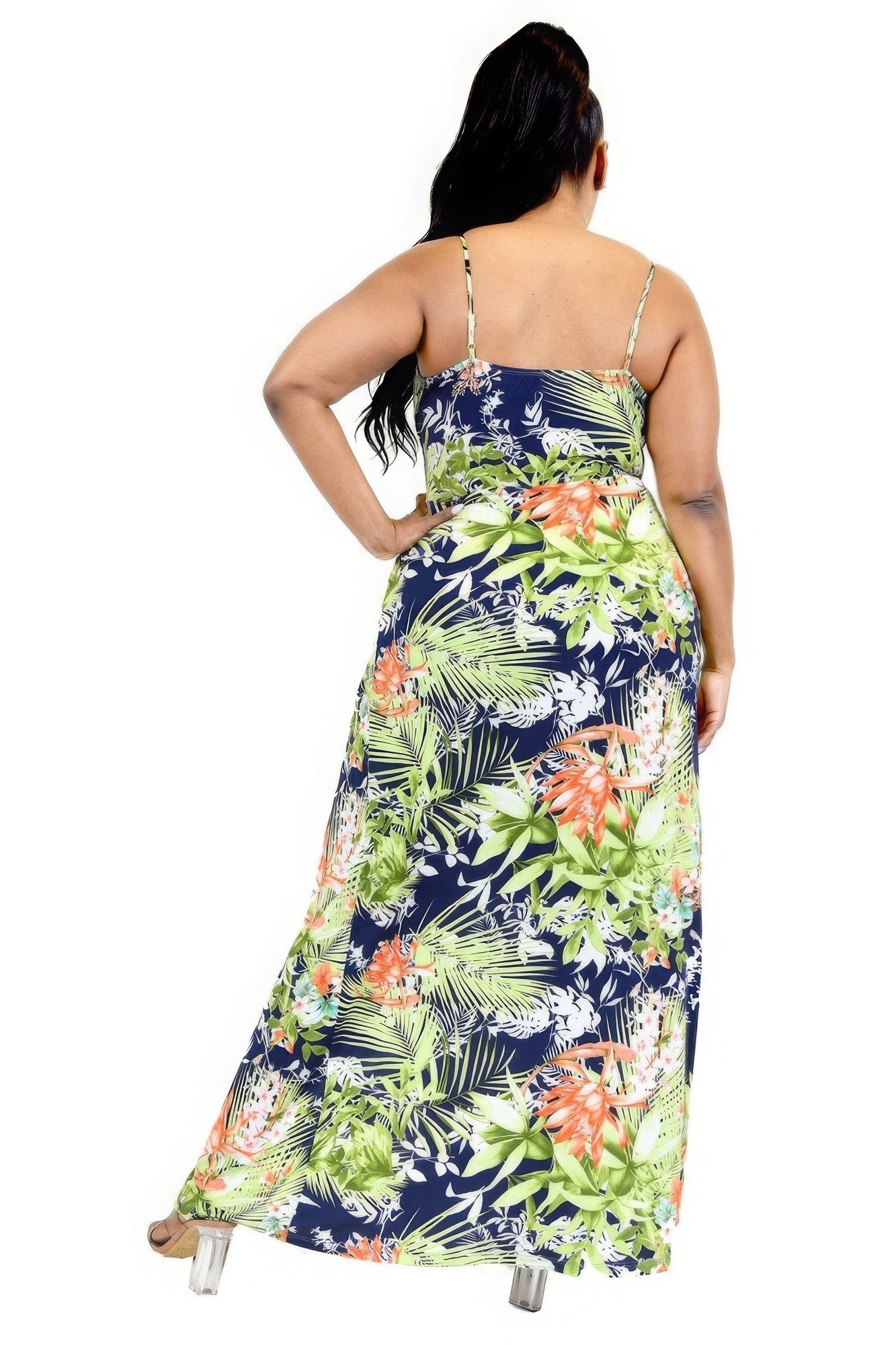 THE SIMONE Plus Tropical Leaf Print Surplice Maxi Dress